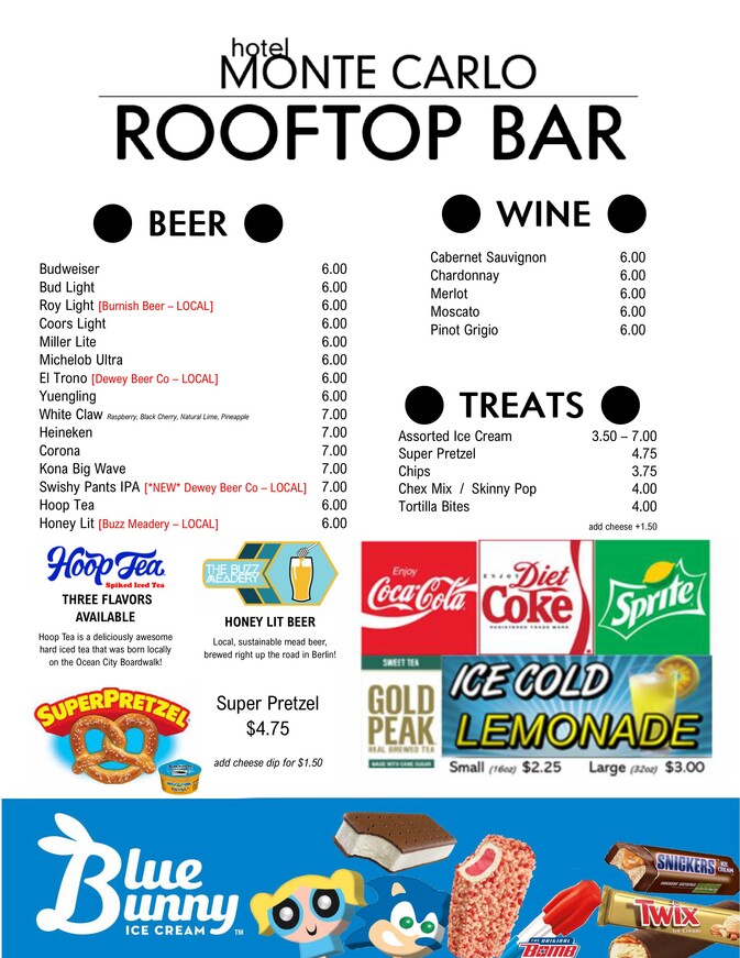 a menu for a bar